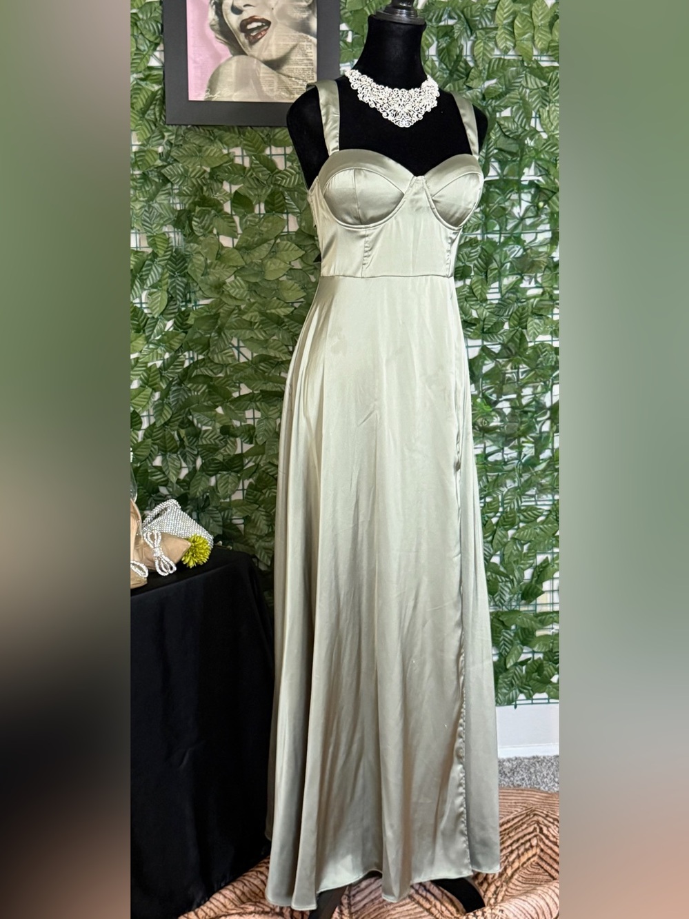 Elegant Sage Green Satin Slip Dress